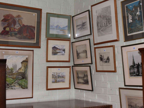 Six framed landscape watercolours, Still Life and eight framed landscape...