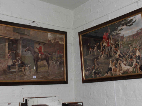 Pair coloured hunting prints in glazed frames.