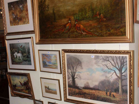 Collection of twelve various pictures including hunting, game bird and...