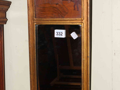 Gilt framed wall mirror with inset marquetry plaque depicting a traveller...