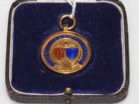 9 carat gold medal for Cramlington & District League, Winners 1937-38,...