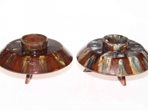 Two Linthorpe Pottery (Chr. Dresser) vases, no. 281, 17.5cm diameter.