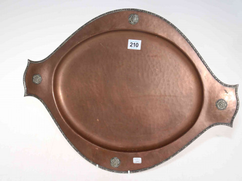 Arts & Crafts beaten copper tray, 52cm across.