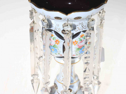 Continental table lustre with floral decoration on opaque ground, 29cm.