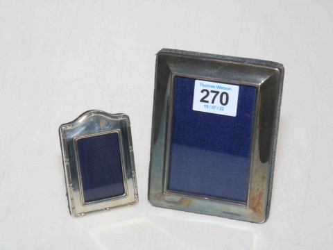 Two small sterling silver photograph frames, 7.5cm and 12cm high.