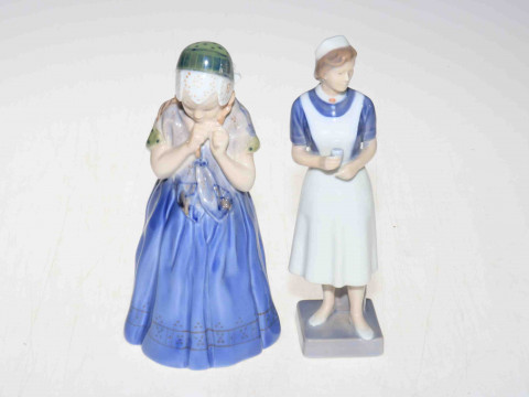 Two Royal Copenhagen figures, nurse 4507 and girl from Barnholm 1323,...