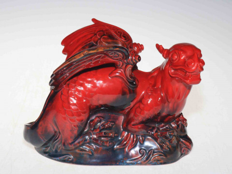 Royal Doulton Flambé veined dragon, initialled AM to base, 26cm across,...