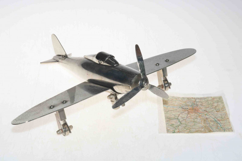 Steel WWII fighter plane model, and WWII German pilots map (2).