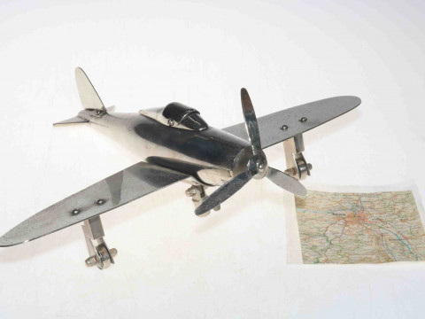 Steel WWII fighter plane model, and WWII German pilots map (2).