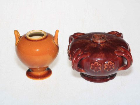 Linthorpe Pottery four handled lamp base no. 1456 and small two handled...