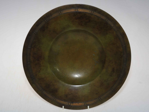 Danish green patinated bronze charger, marked JUST Denmark, 34cm diameter.
