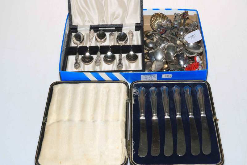 Collection of silver spoons, Royal Doulton lady, tape measure, EPNS, etc.