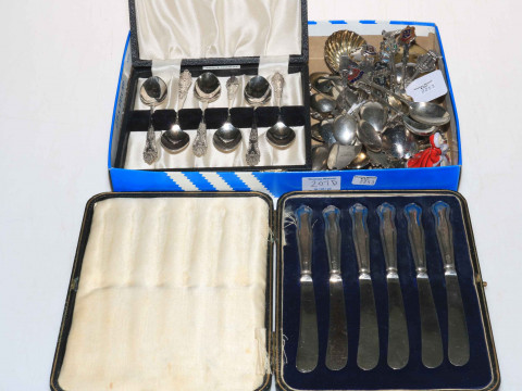 Collection of silver spoons, Royal Doulton lady, tape measure, EPNS, etc.