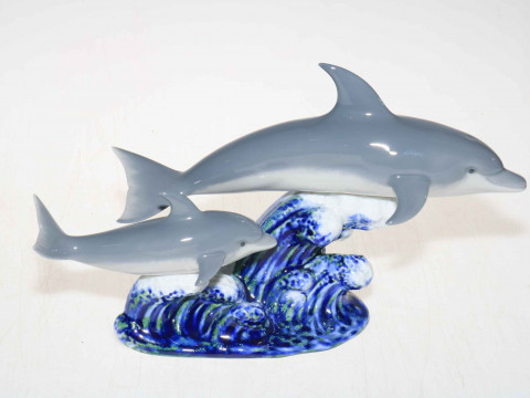 Lladro Dolphins Swimming Lesson, 6470, 27.5cm length.