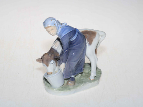 Royal Copenhagen Girl with Calf, 779, 16cm.