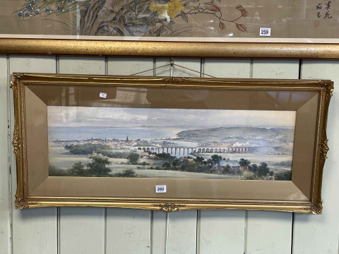 Frank W. Wood, Berwick on Tweed border bridge scene, watercolour, 21cm...
