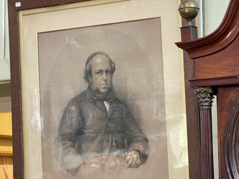 Oak framed portrait of George Richmond (1809-1896), 72cm by 64cm.