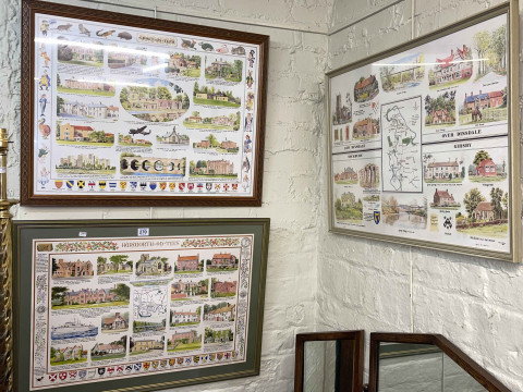 Three framed local interest pictures of Hurworth, Croft and Dinsdale,...