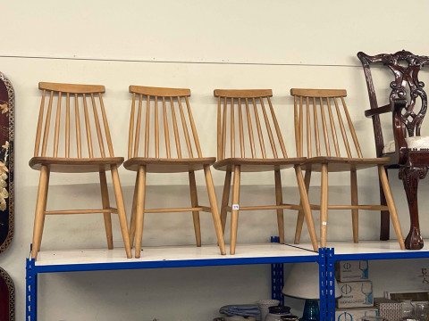Ercol style set of four spindle back kitchen chairs.