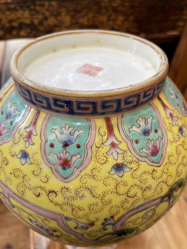 Large Chinese Republic yellow ground vase, 34cm.