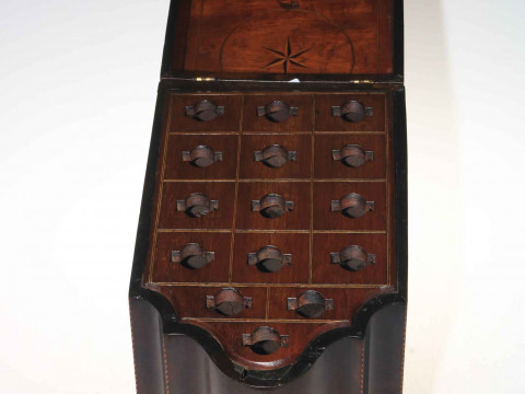19th Century mahogany knife box, 36cm high. thumbnail