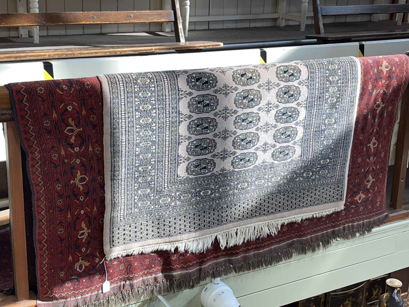 Persian design carpet 2.90 by 1.97 and Bokhara style rug 1.80 by 1.25 (2).