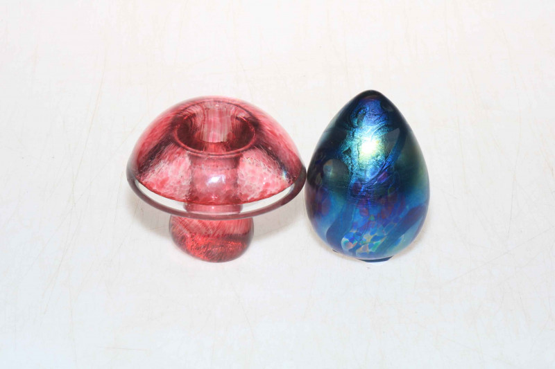 John Ditchfield paperweight and a Wedgwood mushroom paperweight.
