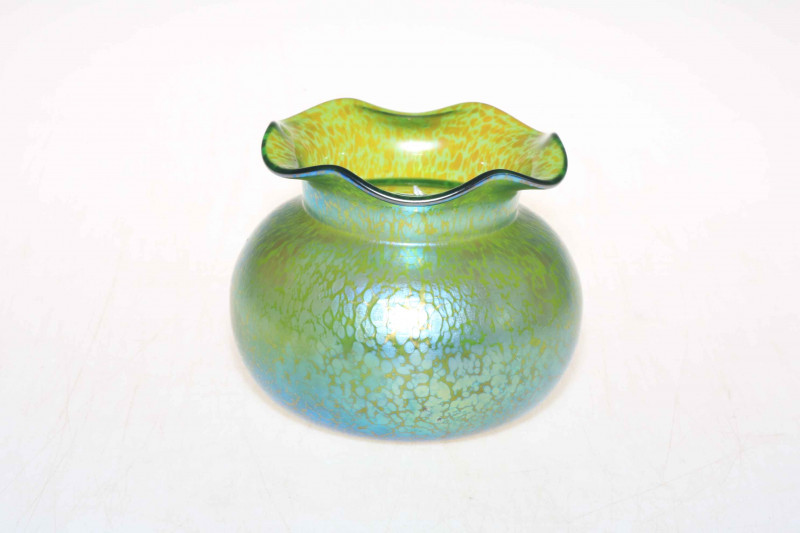 Loetz large green fluted vase, 12cm high.