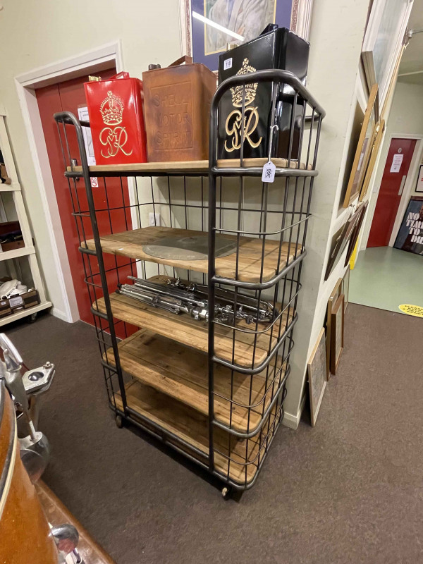 Industrial style five tier shelf unit, 160cm by 93cm by 55cm.