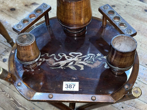 WITHDRAWN            Unusual triform smokers table with accompanying compartments, 92cm by 29cm by 29cm. thumbnail