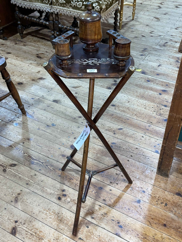 WITHDRAWN            Unusual triform smokers table with accompanying compartments, 92cm by 29cm by 29cm.