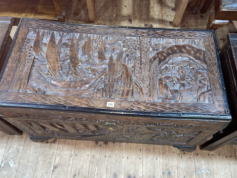 Eastern carved camphorwood trunk, 61cm by 103cm by 51cm. thumbnail