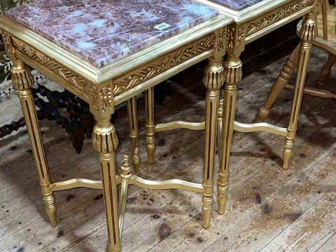 Pair gilt marble inset top lamp tables, 71cm by 40cm by 40cm. thumbnail