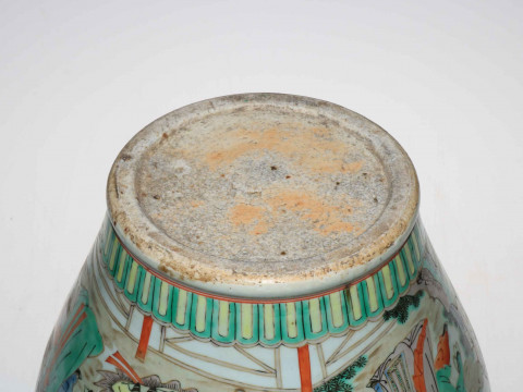 Large Chinese Famile Rose ovoid vase decorated with dancing figures in landscape, 31cm high. thumbnail