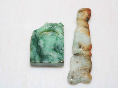Chinese green jadeite dragon and jade dragon pendant. thumbnail