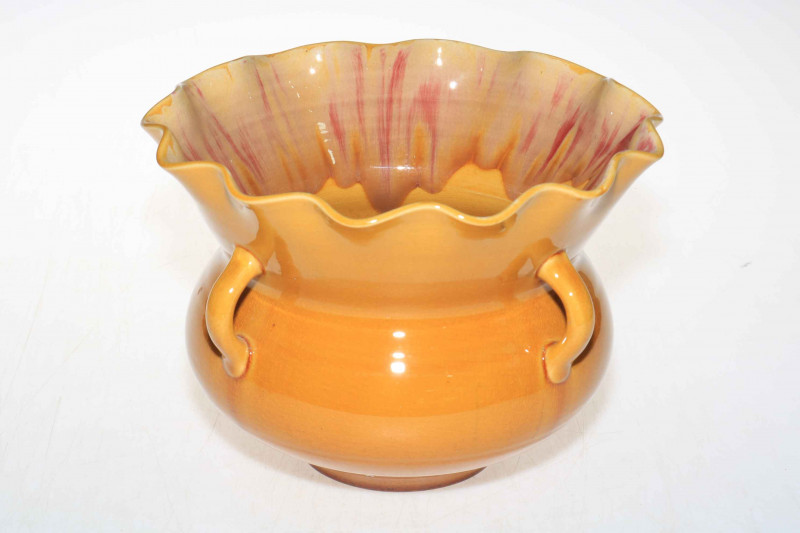 Linthorpe Pottery yellow glazed four handled jardiniere, impressed number 2222.