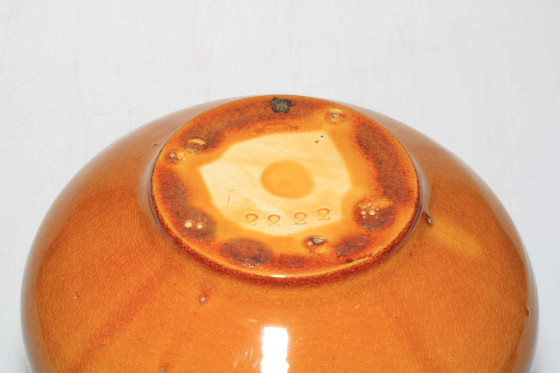 Linthorpe Pottery yellow glazed four handled jardiniere, impressed number 2222.
