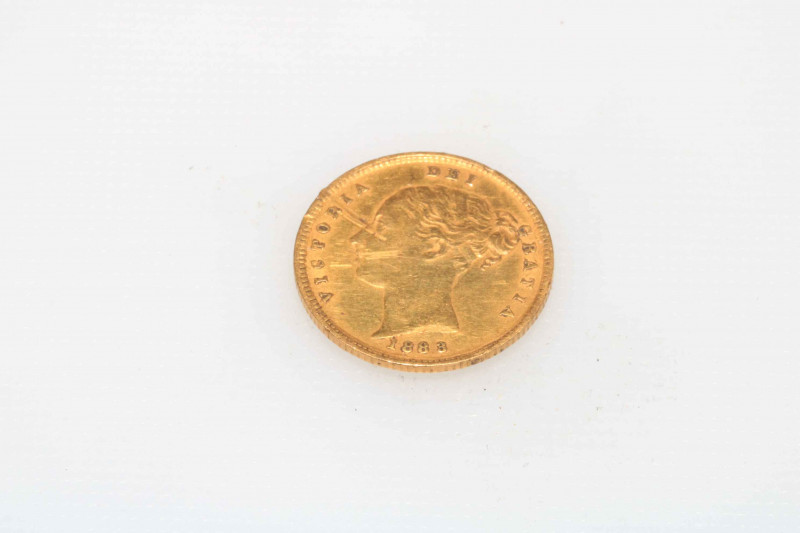 Victorian gold half sovereign, 1883.