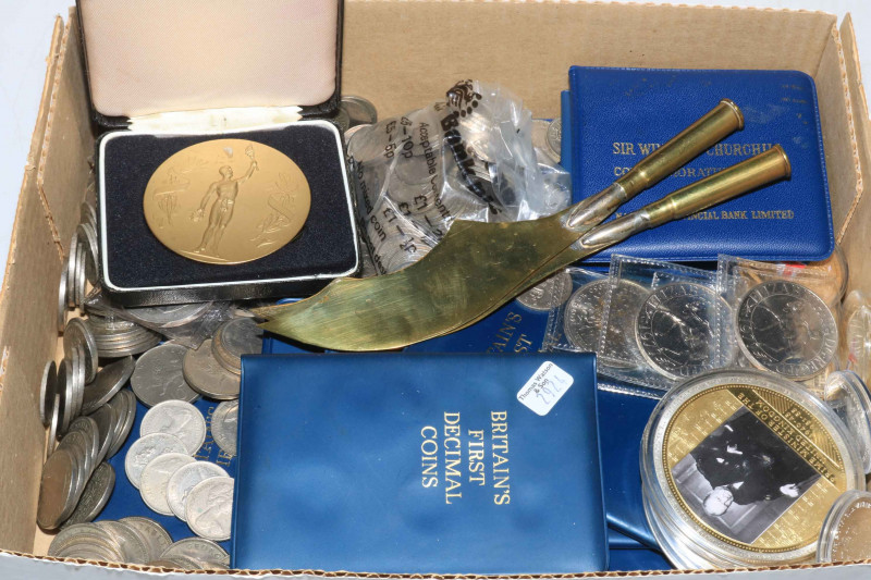 Box of coinage including gold plated.
