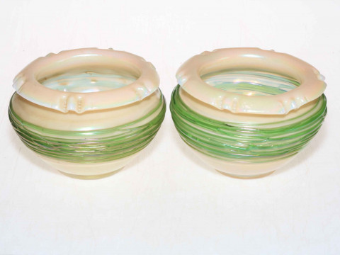 Pair of Kralik glass vases with green trailing decoration.