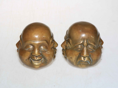 Pair of bronze four faced Buddha's.