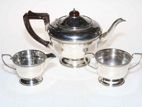 Silver three piece tea service, Birmingham 1941.