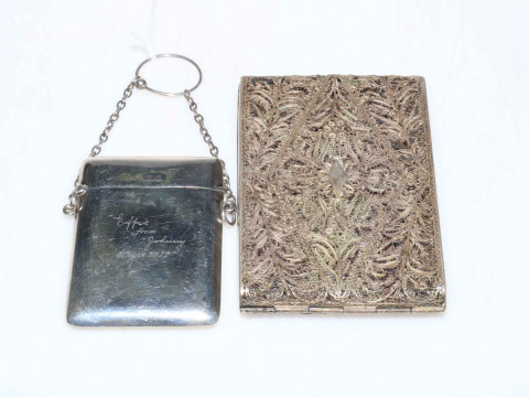 Silver card case, Birmingham 1915, and filigree cigarette case (2).