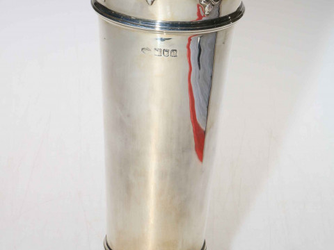 Large silver vase with ornate scroll shaped and mask rim, London 1900,...