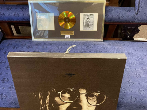 Beatles memorabilia including John Lennon Imagine gold record, canvas,...