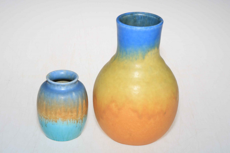 Two Ruskin vases, 22cm and 12cm.