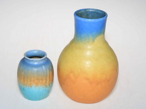Two Ruskin vases, 22cm and 12cm.