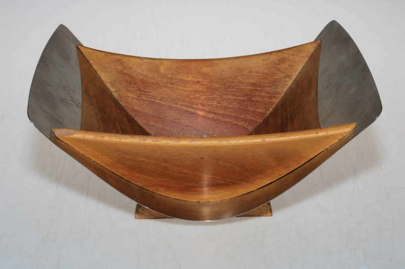 Mid Century Arthur Salm (Swedish) stainless steel and teak fruit bowl, 10cm.