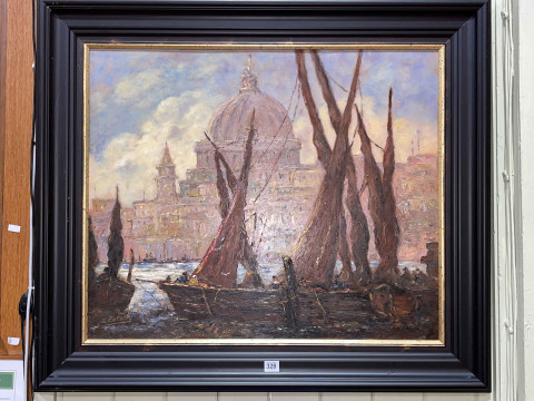 J. Eatock, Thames Barges, oil on board, signed lower left, 62cm by 75cm,...