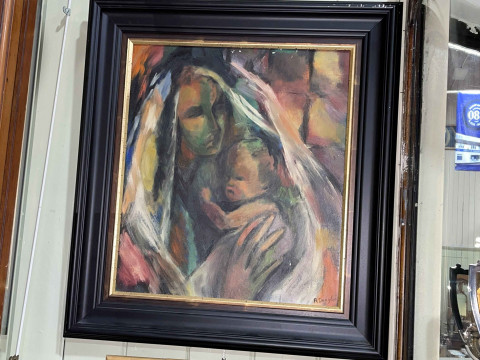 R. Douglas, Mother & Child, oil on board, signed lower right, 57cm by...